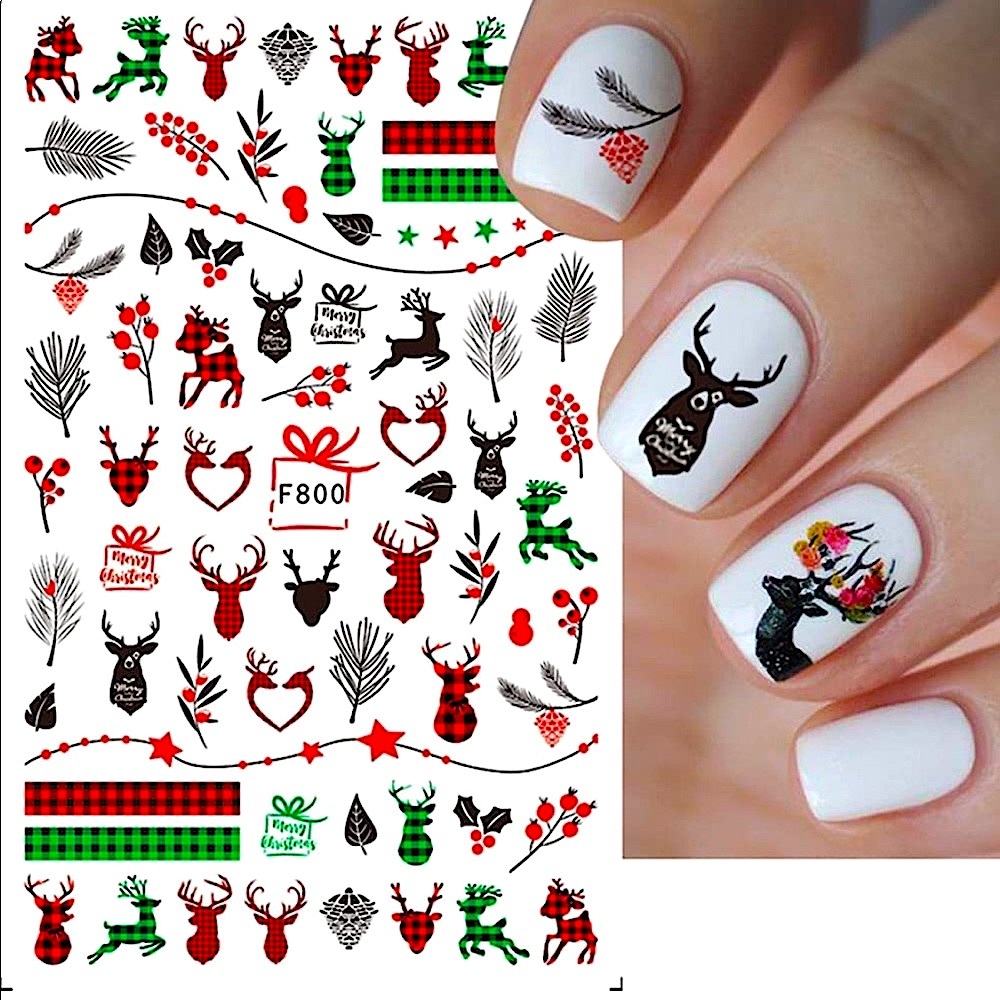 💌 BO/GO$6 Christmas Plaid Reindeer Nail Stickers Buffalo check